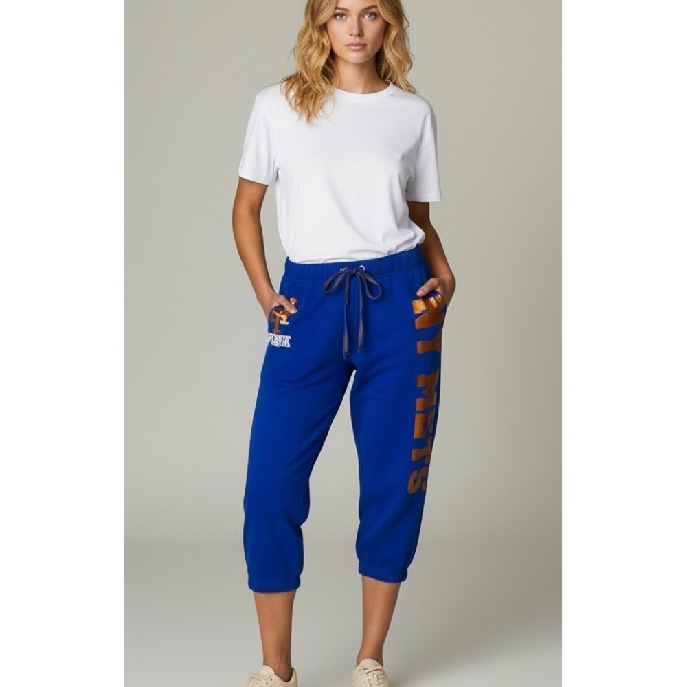 Victoria's Secret PINK NEW YORK METS Blue Cropped Sweatpants Joggers Womens Med